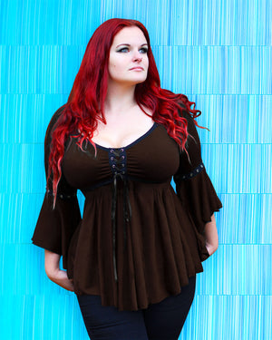 Model in Dare to Wear Corsair Pirate Costume with Ophelia Top, Walnut