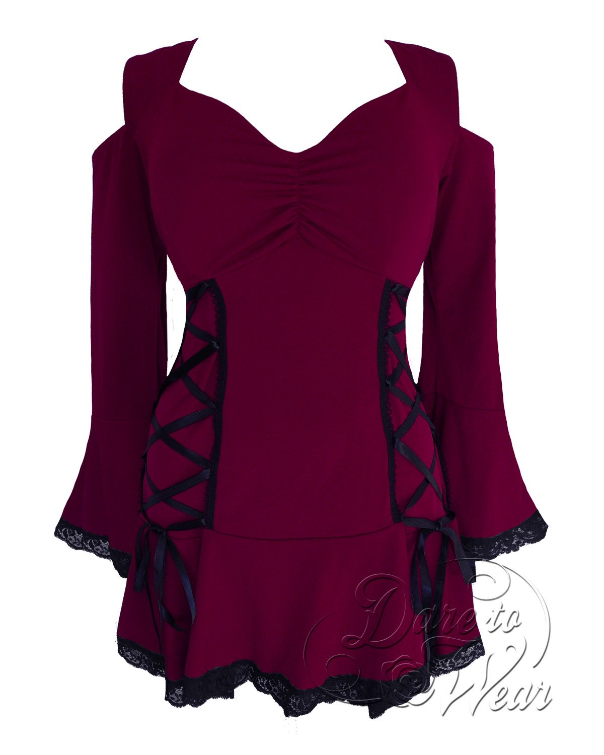 Temptation Top in Burgundy | Blood Red Gothic Victorian Corset Tunic - Dare Fashion Globe Temptation Top in Burgundy | Blood Red Gothic Victorian Corset Tunic - Dare Fashion Globe