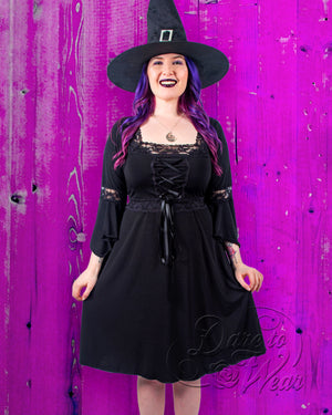Dare Fashion Magick Witch  H01 Black SummerPink Renaissance Gothic Witch Dress Gown