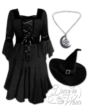 Dare Fashion Magick Witch  H01 BlackRain Renaissance Witch Costume Gothic Cosplay
