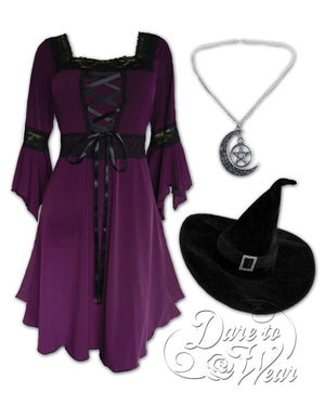 Dare Fashion Magick Witch  H01 Plum Renaissance Witch Costume Gothic Cosplay