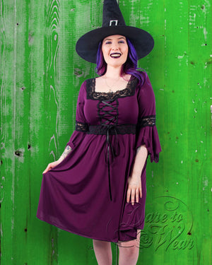 Dare Fashion Magick Witch  H01 Plum SummerGreen Renaissance Gothic Witch Dress Gown