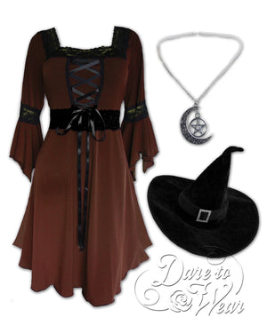Dare Fashion Magick Witch  H01 Walnut Renaissance Witch Costume Gothic Cosplay
