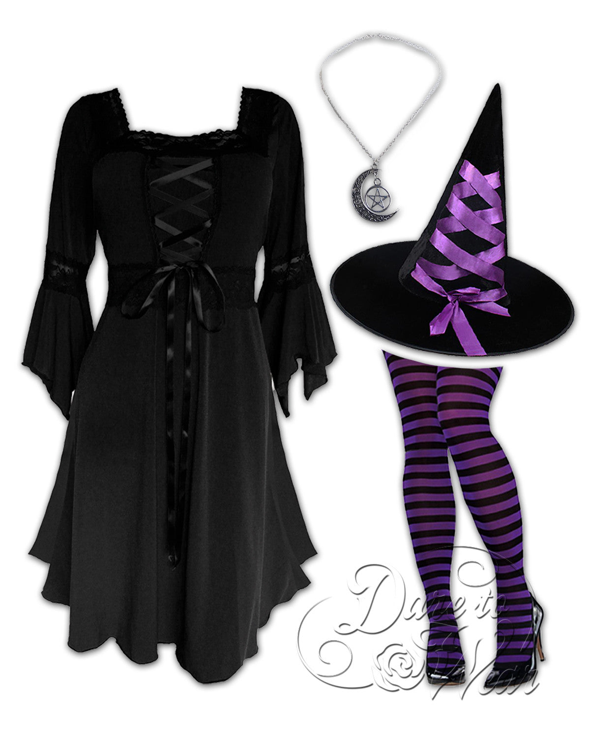 Sorceress Witch Costume with Black Renaissance Dress, Purple - Dare Fashion  Globe