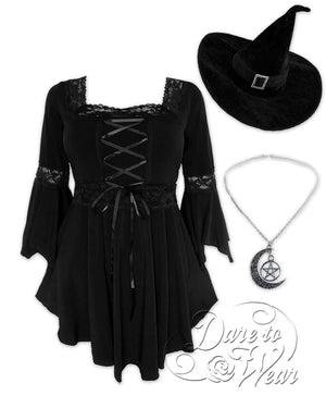 Dare Fashion Spellcaster Witch  H03 Black Renaissance Witch Costume Gothic Cosplay