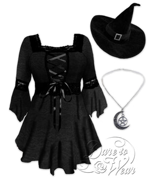 Dare Fashion Spellcaster Witch  H03 BlackRain Renaissance Witch Costume Gothic Cosplay