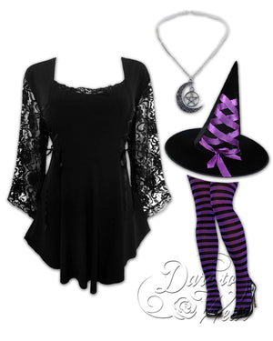 Dare Fashion Enchantress Witch  H04 Anastasia Black Witch Striped Gothic Corset Cosplay