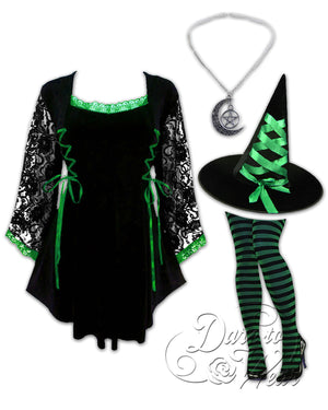 Dare Fashion Enchantress Witch  H04 Anastasia Emerald Witch Striped Gothic Corset Cosplay