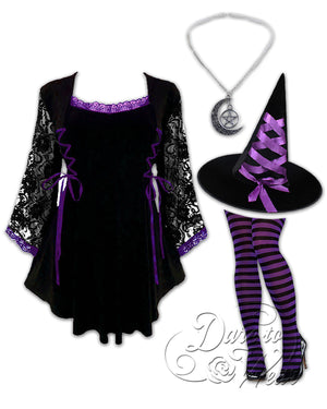 Dare Fashion Enchantress Witch  H04 Anastasia Purple Witch Striped Gothic Corset Cosplay