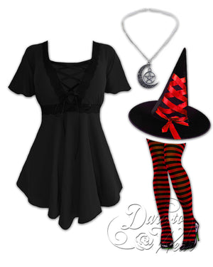 Dare Fashion Enchantress Witch  H04 Angel Red Witch Striped Gothic Corset Cosplay