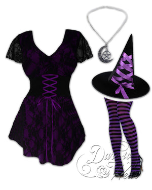 Dare Fashion Enchantress Witch  H04 Sweetheart Purple Witch Striped Gothic Corset Cosplay