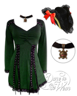 Dare to Wear Victorian Gothic Steampunk Corsair Pirate Costume with Electra Top, Envy