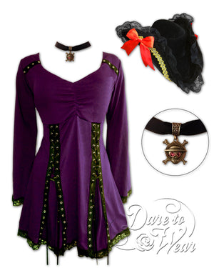 Dare to Wear Victorian Gothic Steampunk Corsair Pirate Costume with Electra Top, Mulberry