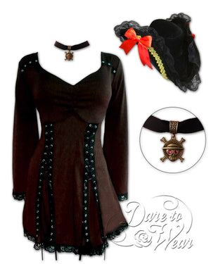 Dare to Wear Victorian Gothic Steampunk Corsair Pirate Costume with Electra Top, Walnut