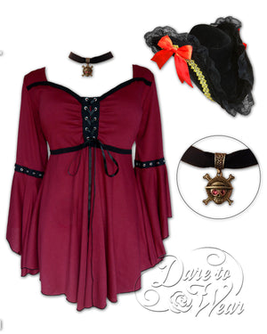 Dare Fashion Corsair Pirate  H05 Ophelia Burgundy Steampunk Pirate Costume Cosplay
