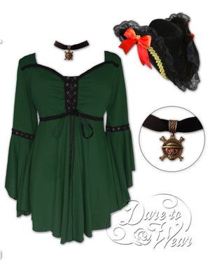 Dare to Wear Victorian Gothic Steampunk Corsair Pirate Costume with Ophelia Top, Envy