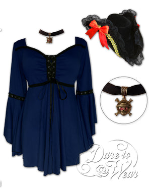Dare to Wear Victorian Gothic Steampunk Corsair Pirate Costume with Ophelia Top, Midnight