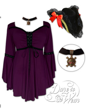 Dare to Wear Victorian Gothic Steampunk Corsair Pirate Costume with Ophelia Top, Plum