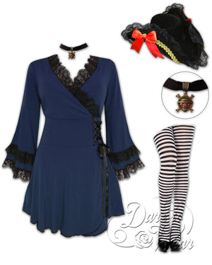 Dare to Wear Victorian Gothic Steampunk Buccaneer Pirate Costume with Victoria Top, Midnight