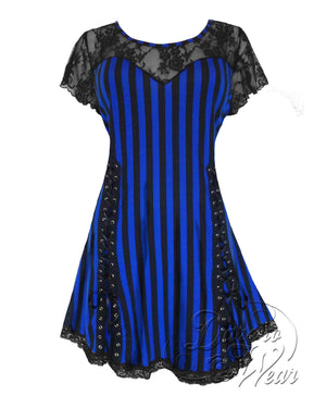 Dare Fashion Roxanne Short sleeve top S44 BlueVertigo Gothic Steampunk Lace Corset Top