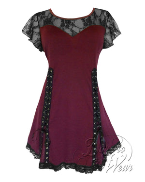 Dare Fashion Roxanne Short sleeve top S44 Burgundy Gothic Steampunk Lace Corset Top