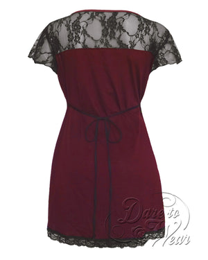 Dare Fashion Roxanne Short sleeve top S44 BurgundyB Gothic Steampunk Lace Corset Top