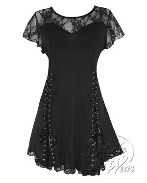 Dare Fashion Roxann Short sleeve top S46 Black Gothic Steampunk Lace Corset Top