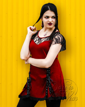 Dare Fashion Roxanne Short sleeve top S46 Burgundy GGLook Gothic Steampunk Roxann Lace Top