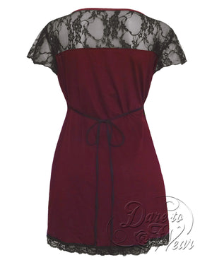 Dare Fashion Roxann Short sleeve top S46 BurgundyB Gothic Steampunk Lace Corset Top
