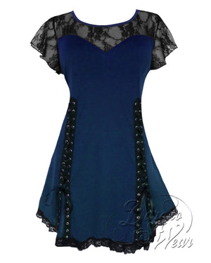 Dare Fashion Roxann Short sleeve top S46 Midnight Gothic Steampunk Lace Corset Top