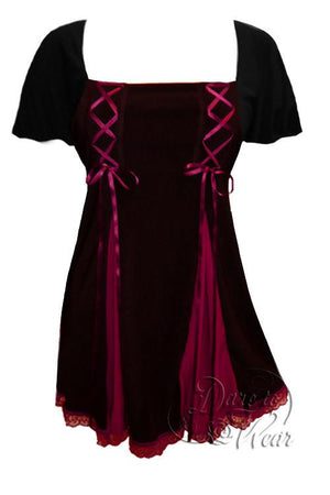 Dare To Wear Victorian Gothic Women's Gemini Princess S/S Corset Top Black/Burgundy