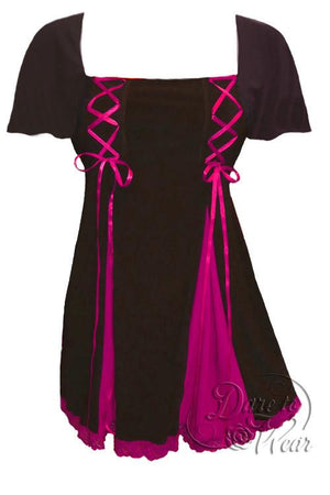 Dare To Wear Victorian Gothic Women's Gemini Princess S/S Corset Top Black/Fuchsia
