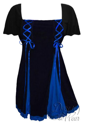 Dare To Wear Victorian Gothic Women's Gemini Princess S/S Corset Top Black/Royal