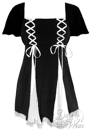 Dare to Wear Victorian Gothic Steampunk Gemini Princess S/S Corset Top in Black/White