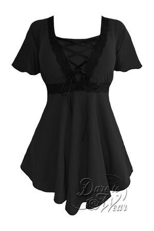 Dare To Wear Victorian Gothic Women's Plus Size Angel Corset Top Black/Black