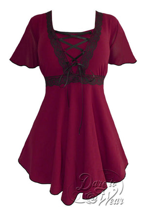 Dare To Wear Victorian Gothic Women's Plus Size Angel Corset Top Burgundy/Black