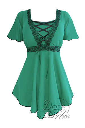 Dare To Wear Victorian Gothic Women's Plus Size Angel Corset Top Emerald/Black