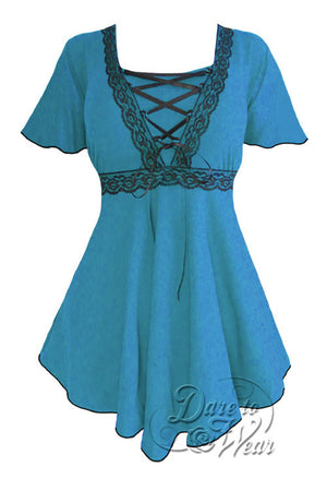 Dare To Wear Victorian Gothic Women's Plus Size Angel Corset Top Turquoise/Black