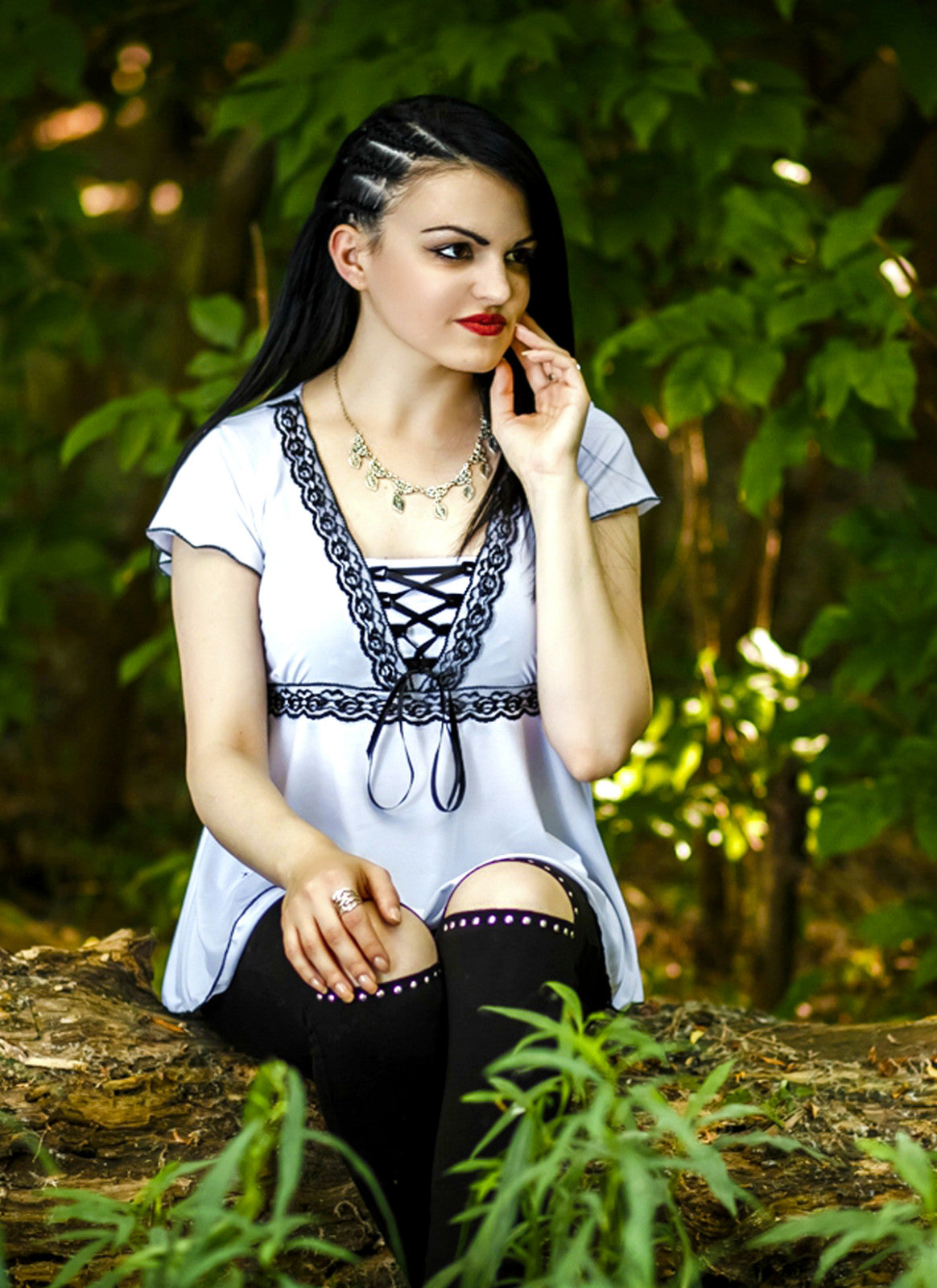 Gordana in Victorian Gothic Dare Fashion Angel Corset Top in White