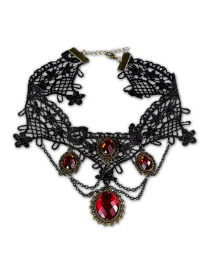 Black Lace Faux Ruby Vampire Choker Necklace